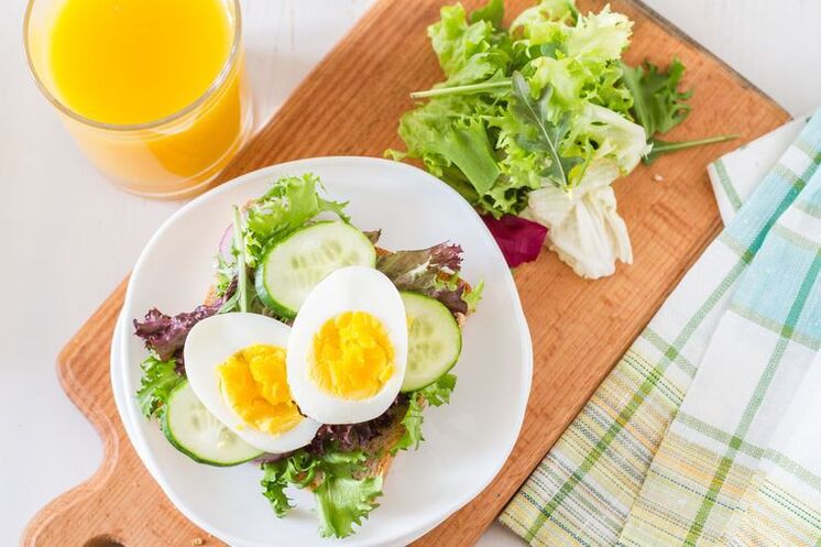 Cucumber salad and boiled eggs